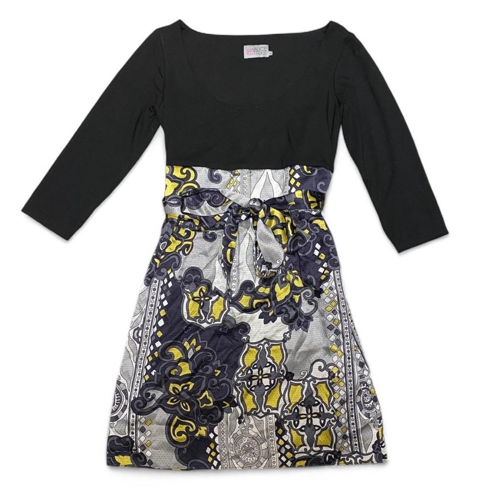 Alice & Trixie Y2K Black and Silver Silk Patterned Mini Dress